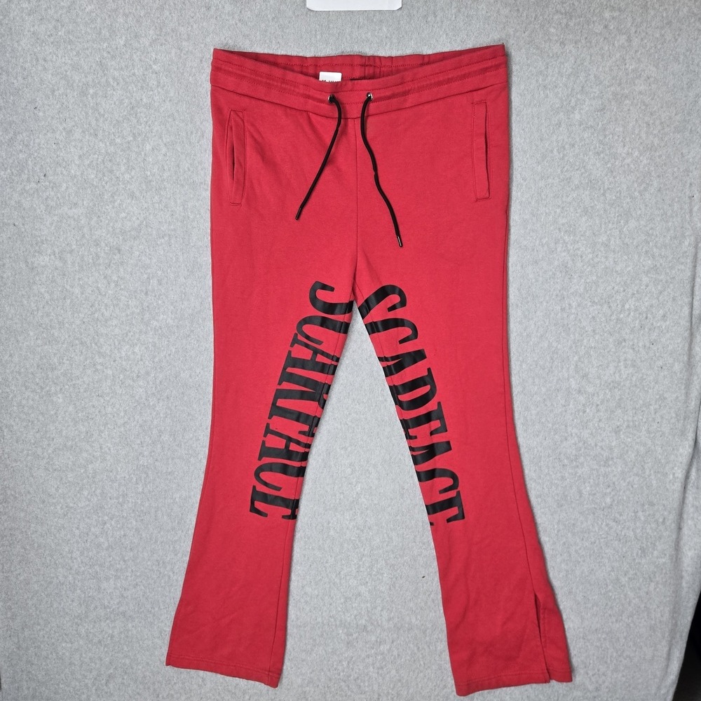 Scarface Men Sweatpants L Red Graphic Fleece Activewear Logo Spellout
